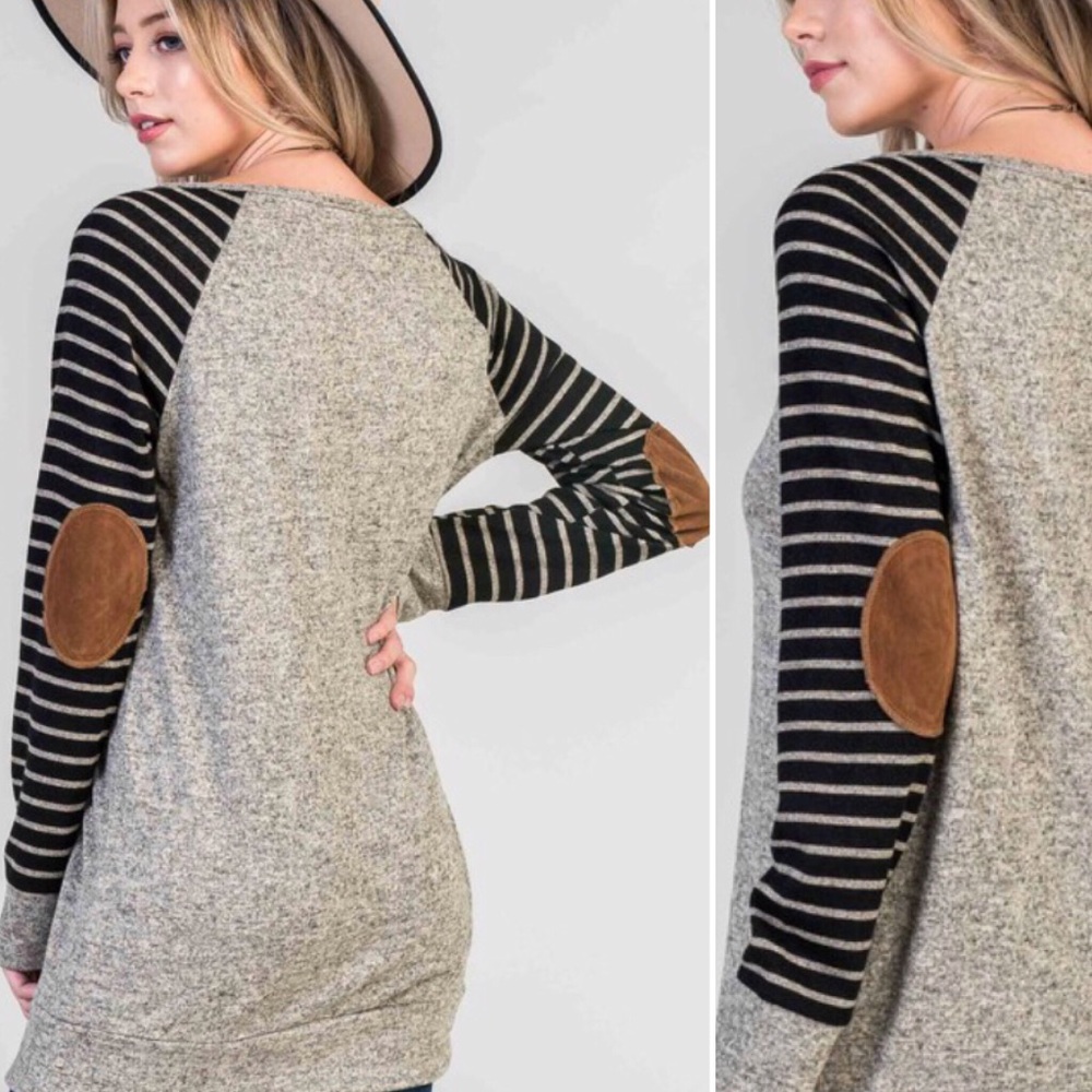 Last 1! S comfy cozy sweater top w/stripe sleeve - Picture 2 of 3